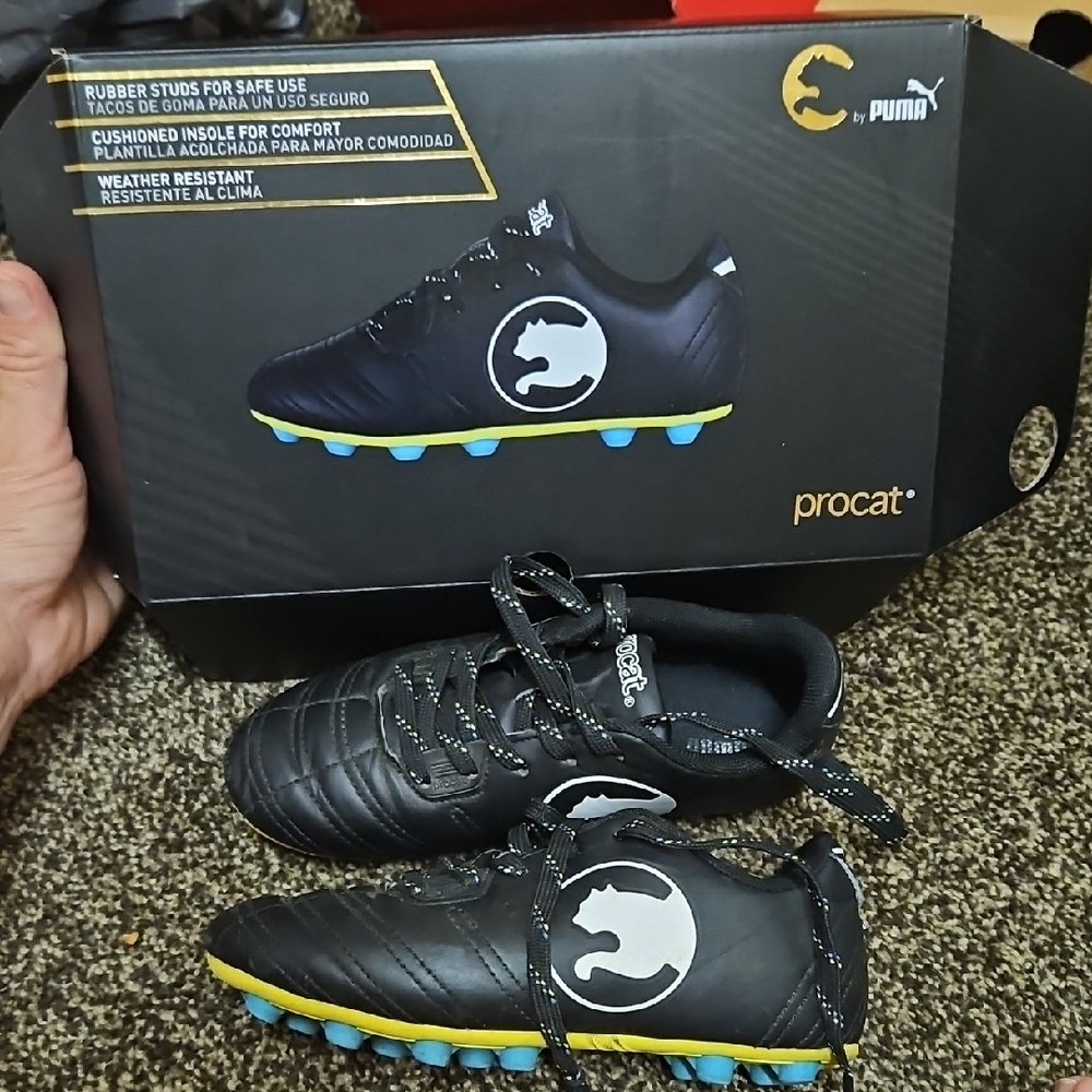 Puma Procat Black Soccer Cleats Blue and White Accents